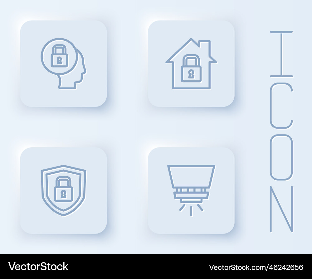 Set line lock house under protection shield Set line lock house under protection shield vector image