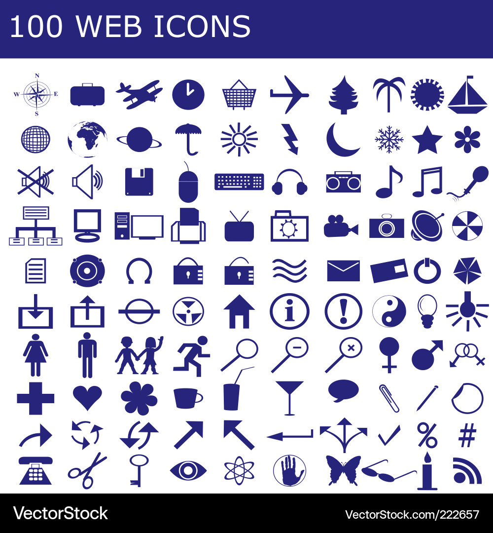 100 icons for web applications vector image