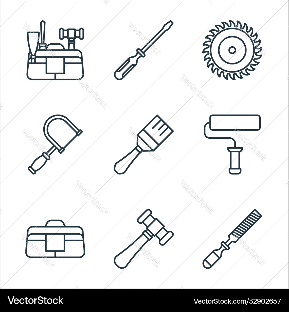 Carpentry line icons linear set quality Carpentry line icons linear set quality vector image