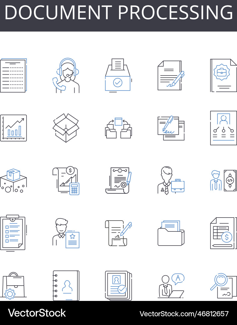 Document processing line icons collection report vector image