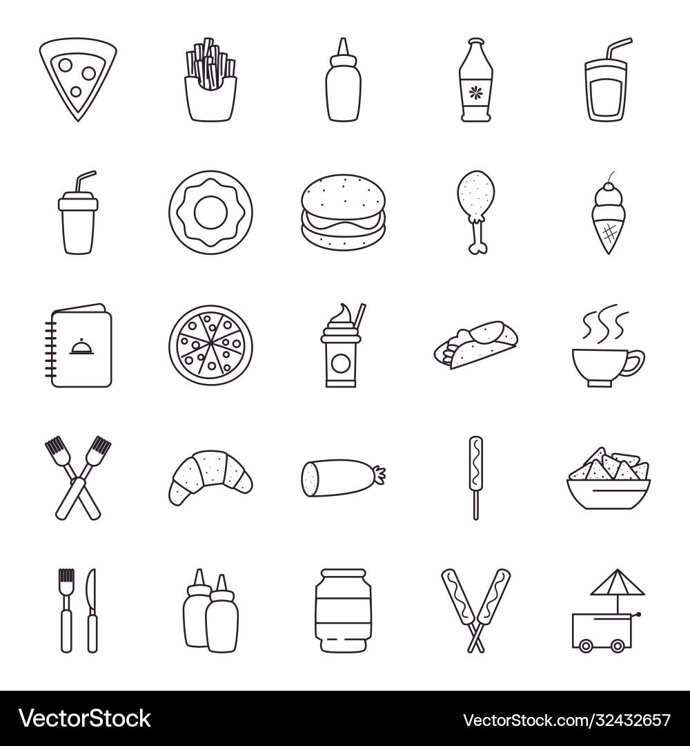 Fast food line style icon set design Vector Image