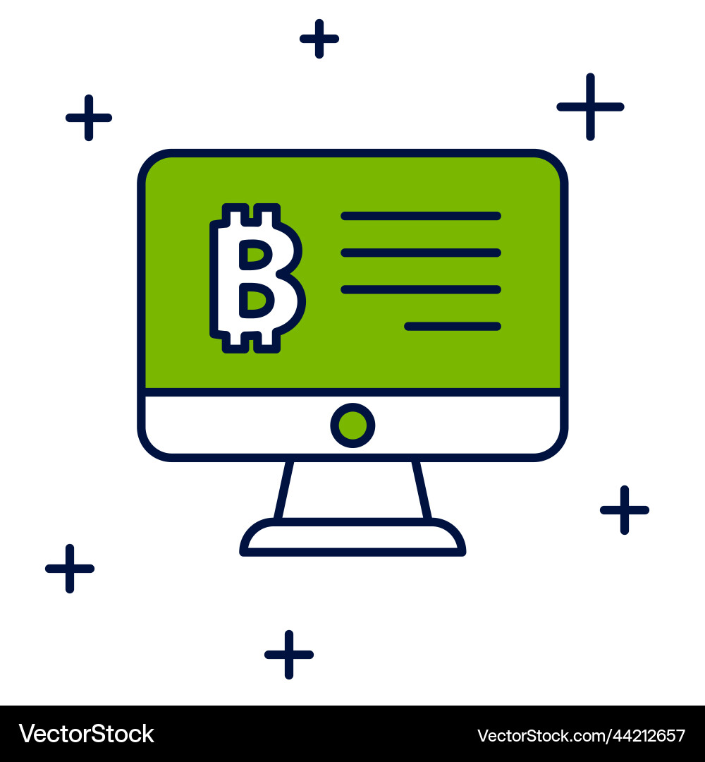 Filled outline mining bitcoin from monitor icon Filled outline mining bitcoin from monitor icon vector image