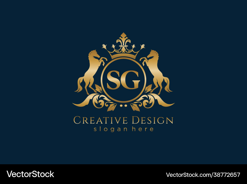 Initial sg retro golden crest with circle and two Initial sg retro golden crest with circle and two vector image