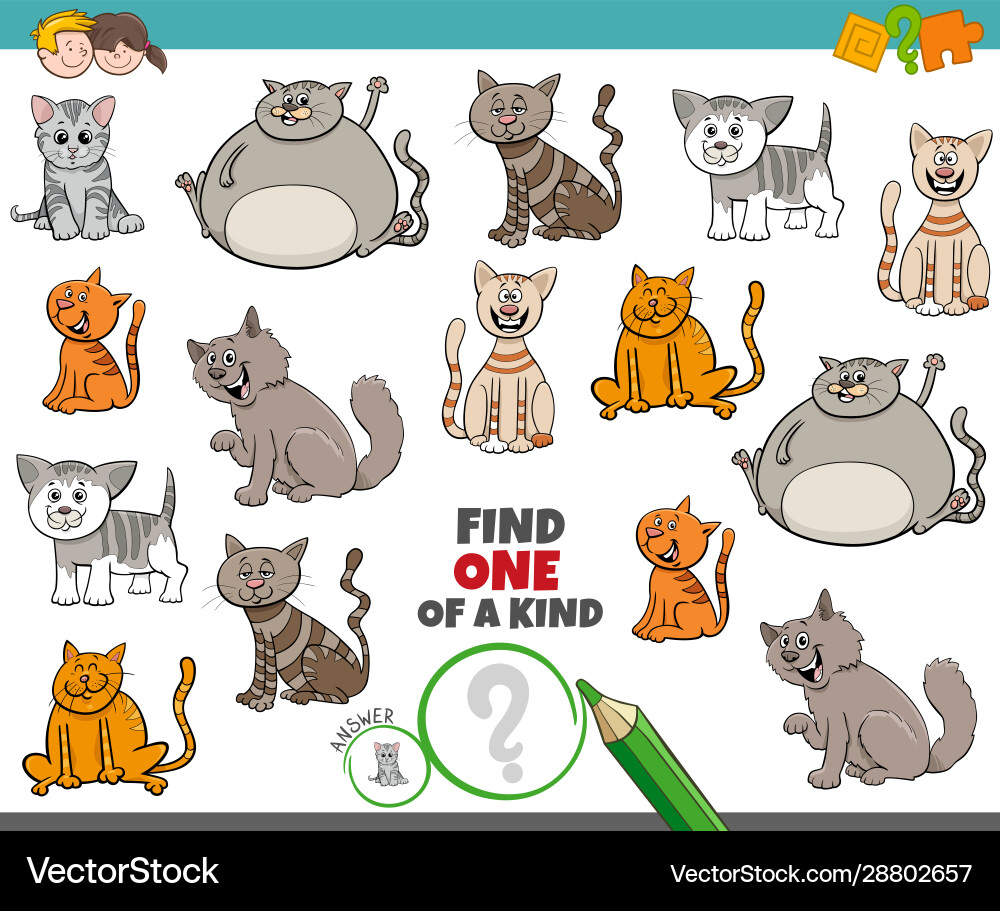 One a kind game for kids with comic cats One a kind game for kids with comic cats vector image