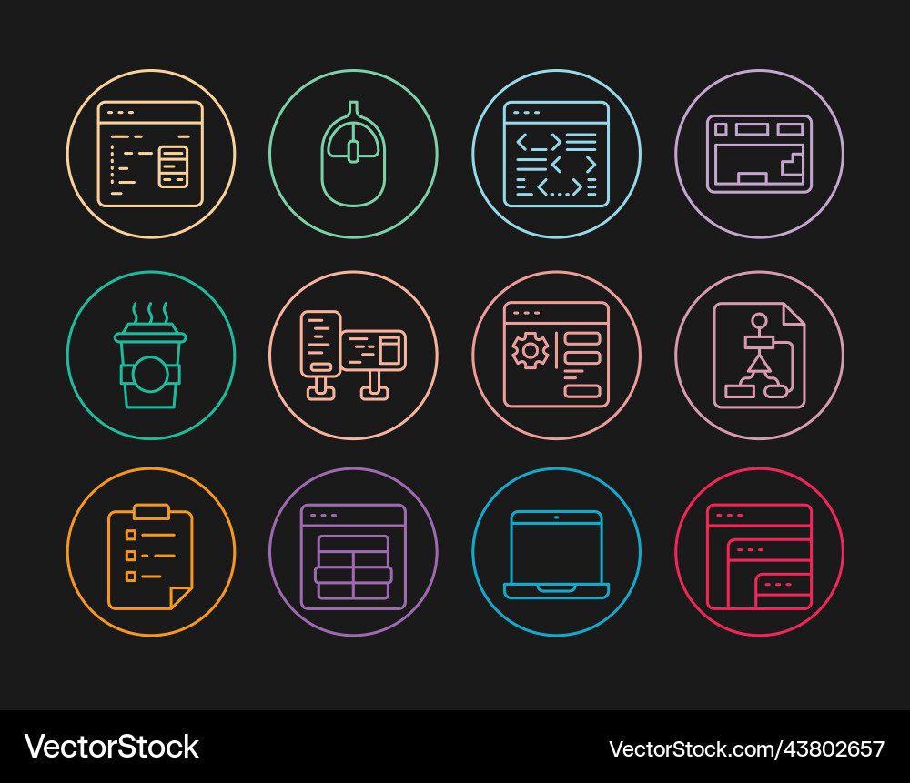 Set line software flowchart computer monitor vector image