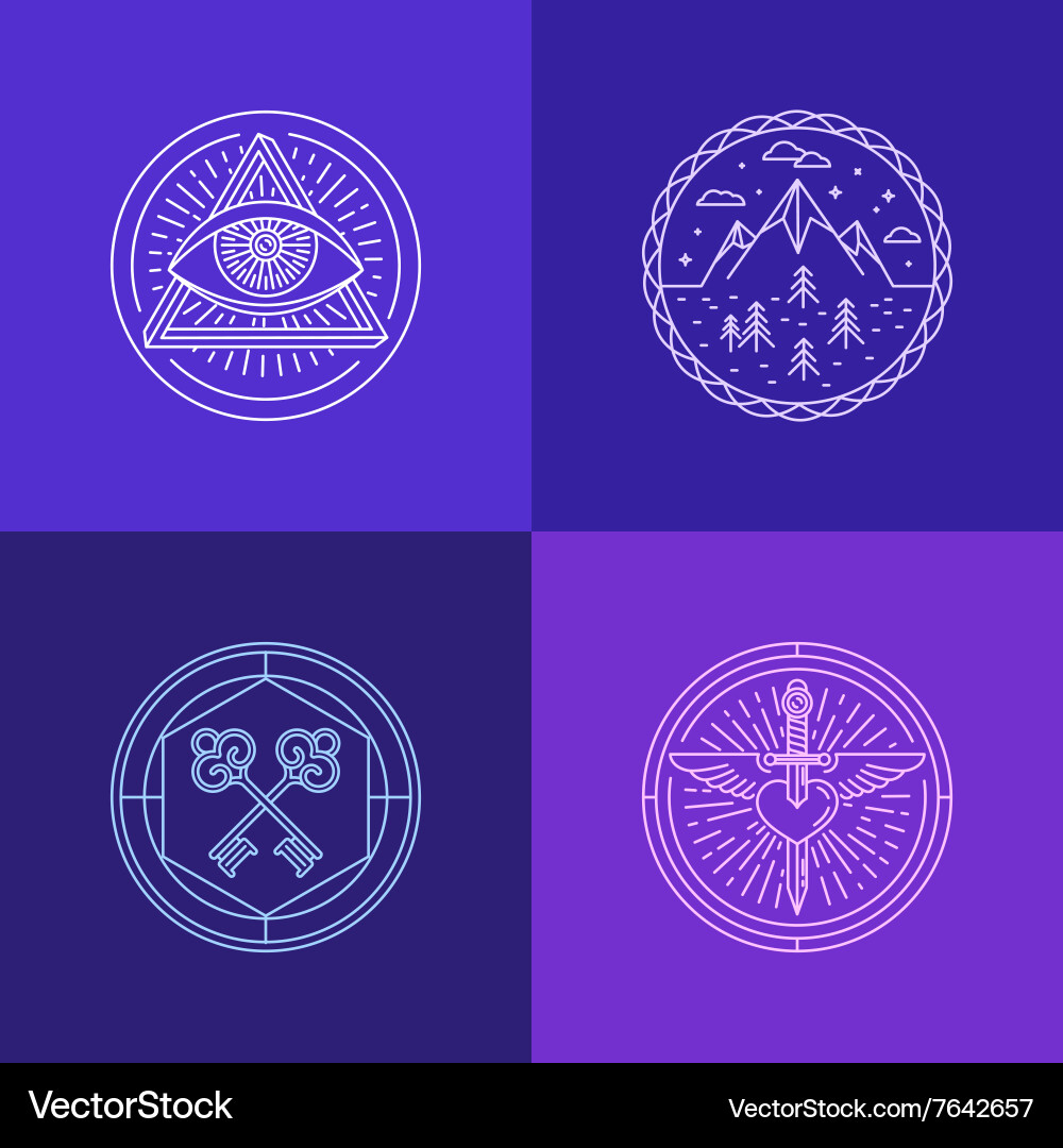 Set of linear abstract symbols and signs vector image