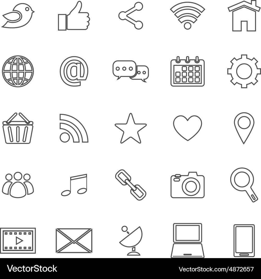 Social Media Line Icons Vector Image