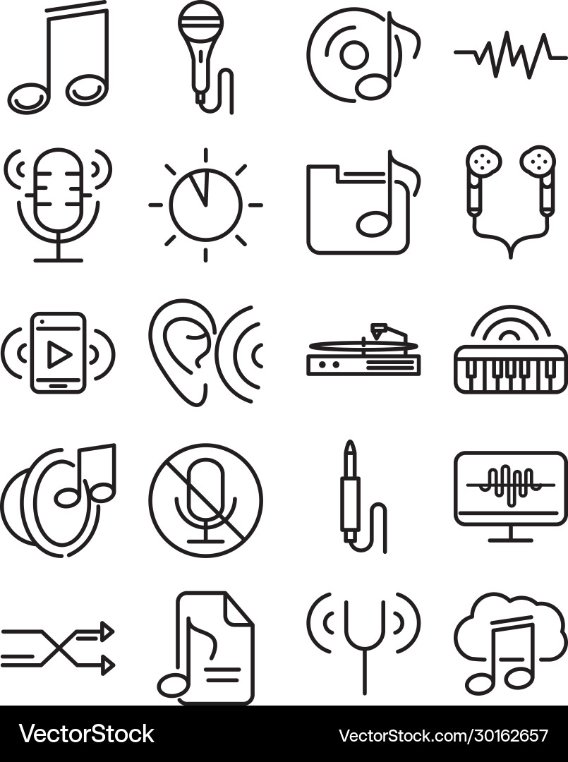 Sound audio volume music line style icons set Vector Image