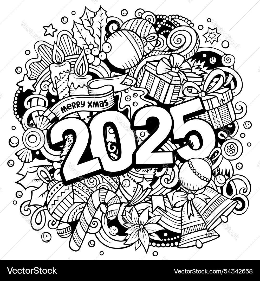 2025 doodles new year objects and elements design 2025 doodles new year objects and elements design vector image