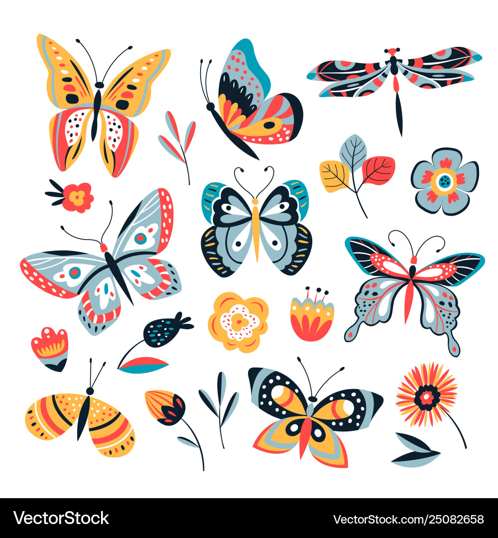 Colorful Butterfly and Flower Artwork vector image