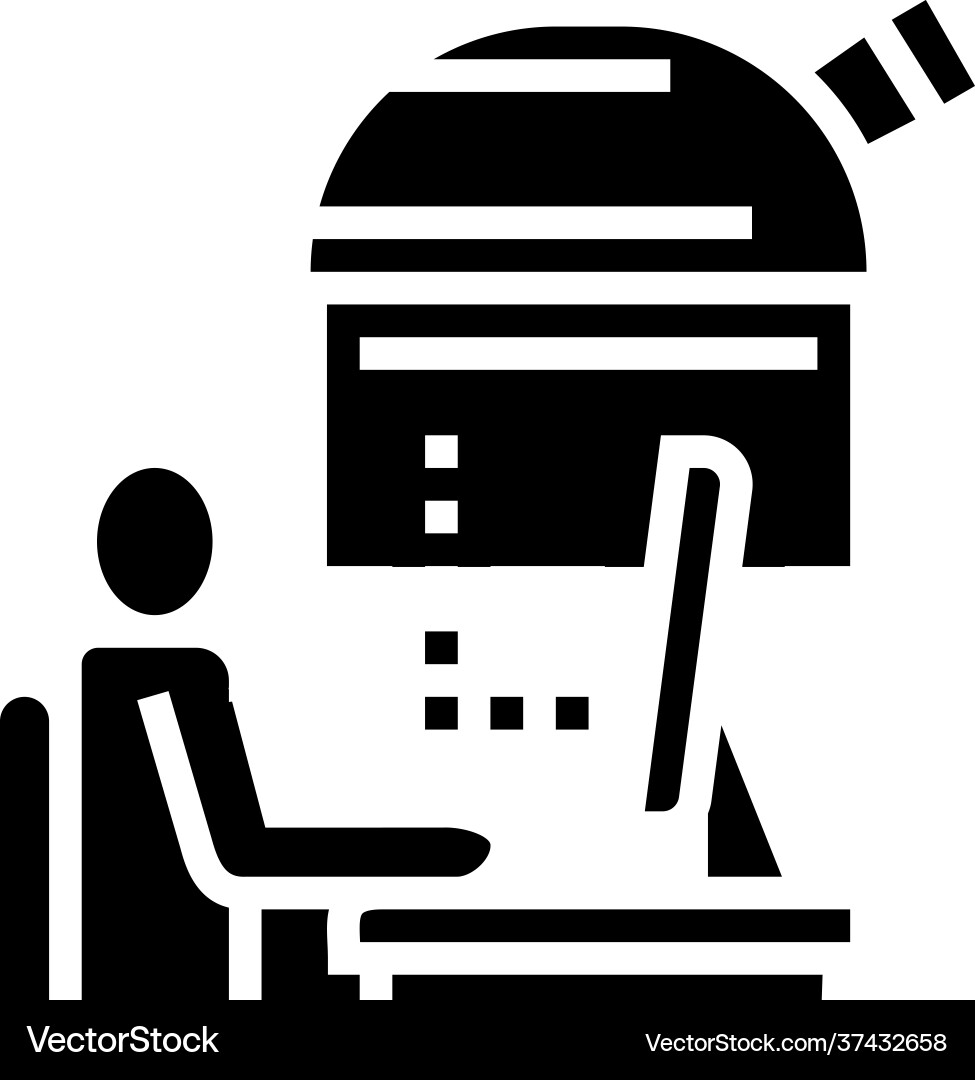 Digital controlling telescope in observatory line Digital controlling telescope in observatory line vector image