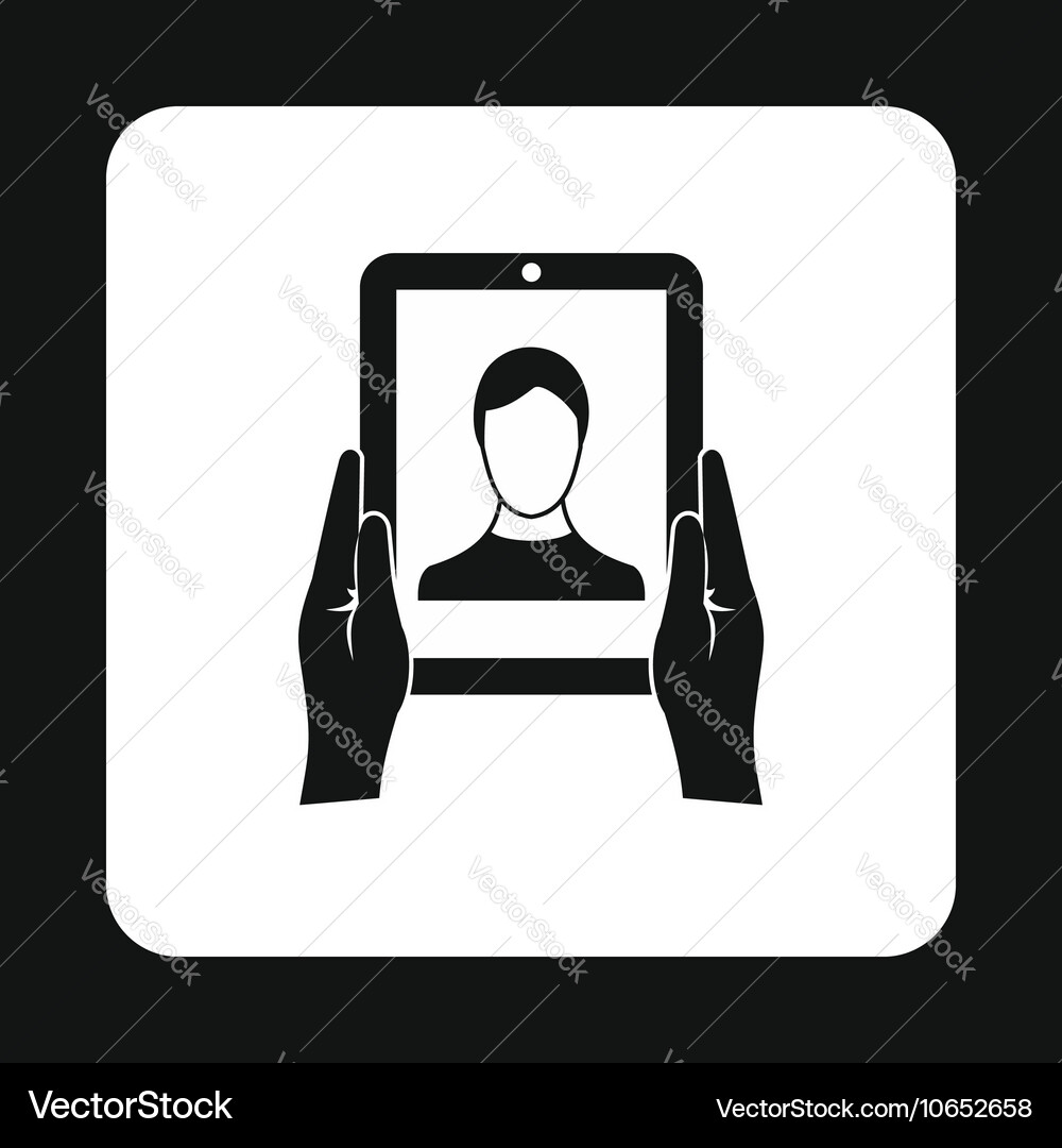 Man taking photo using tablet icon simple style vector image