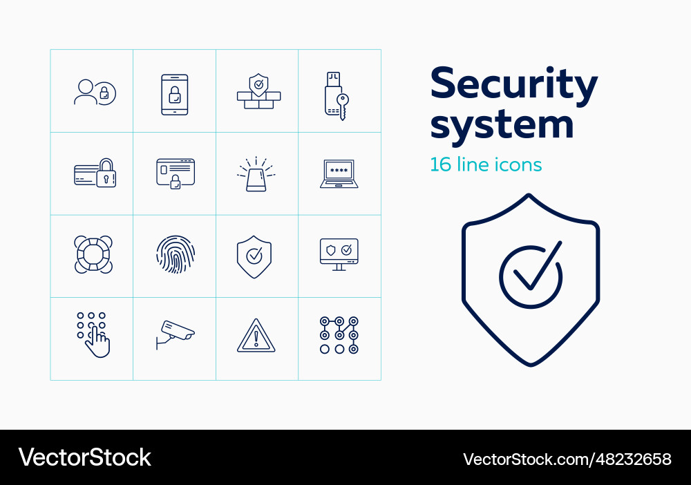 Security system line icon set alarm signal Security system line icon set alarm signal vector image