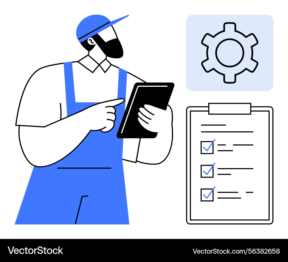 Worker using tablet for task management Worker using tablet for task management vector image