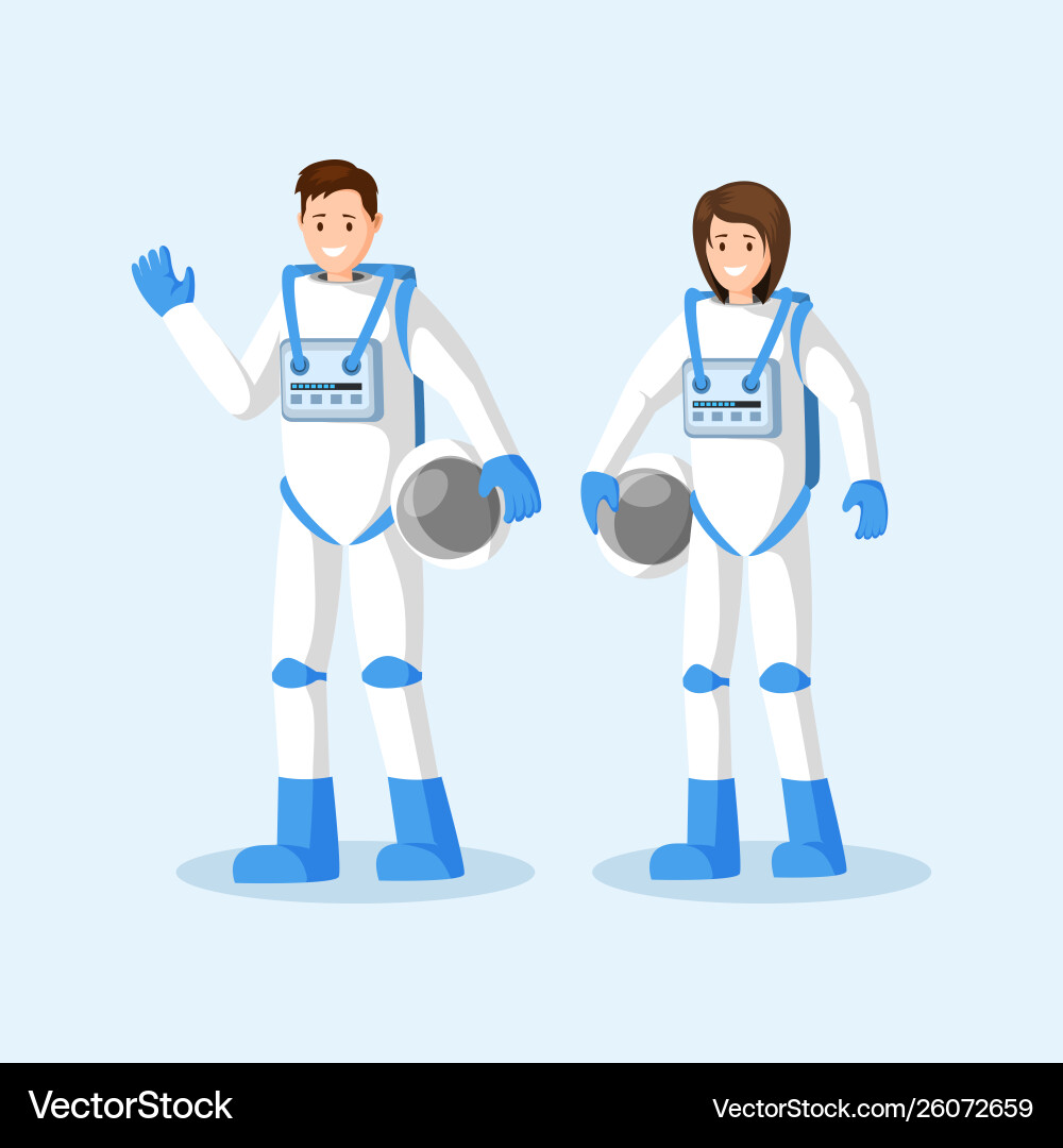 Cosmonauts in spacesuits flat Cosmonauts in spacesuits flat vector image