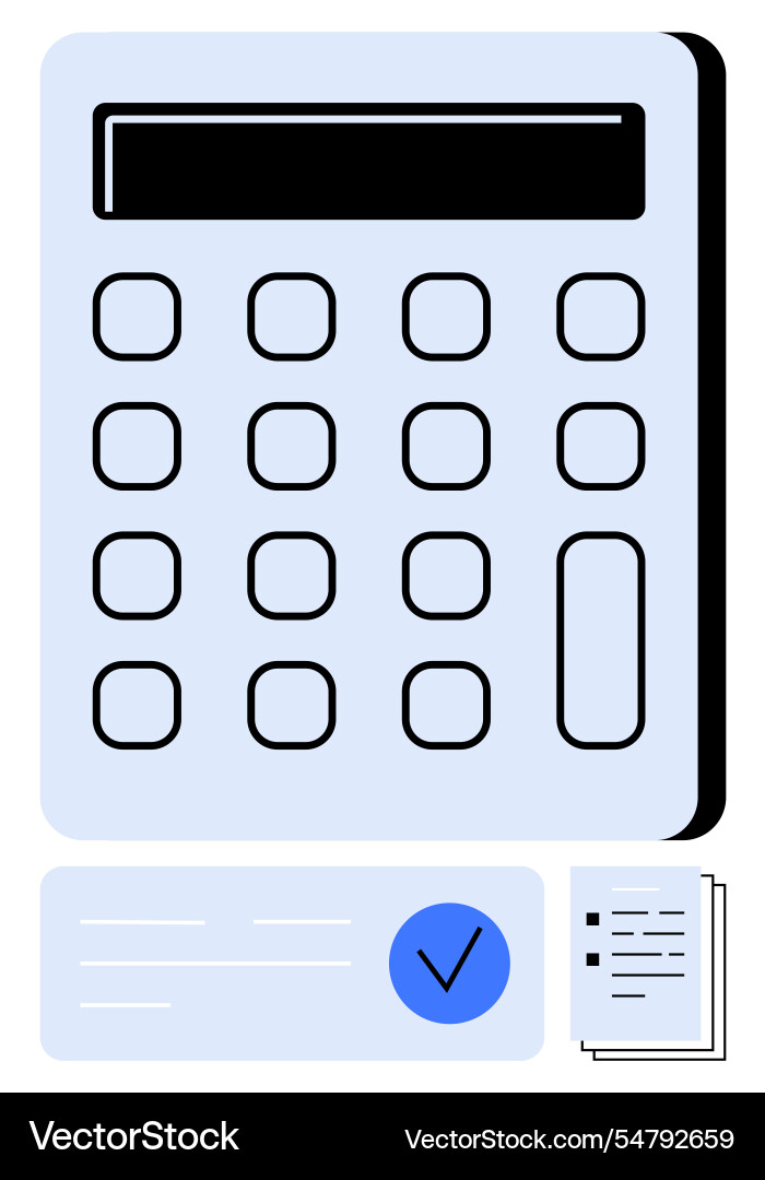 Large calculator with document and checkmark Large calculator with document and checkmark vector image