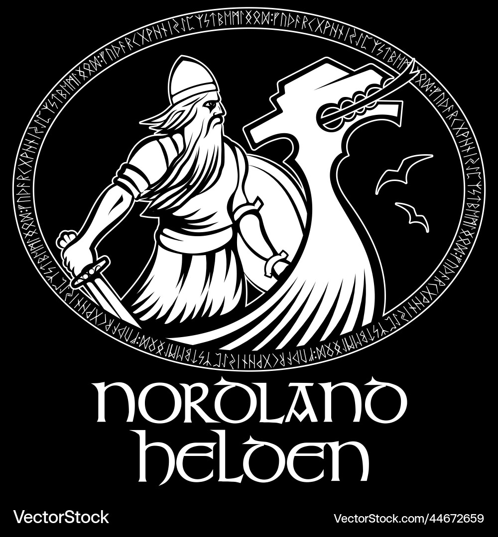 Old norse warrior viking with sword and drakkar Old norse warrior viking with sword and drakkar vector image