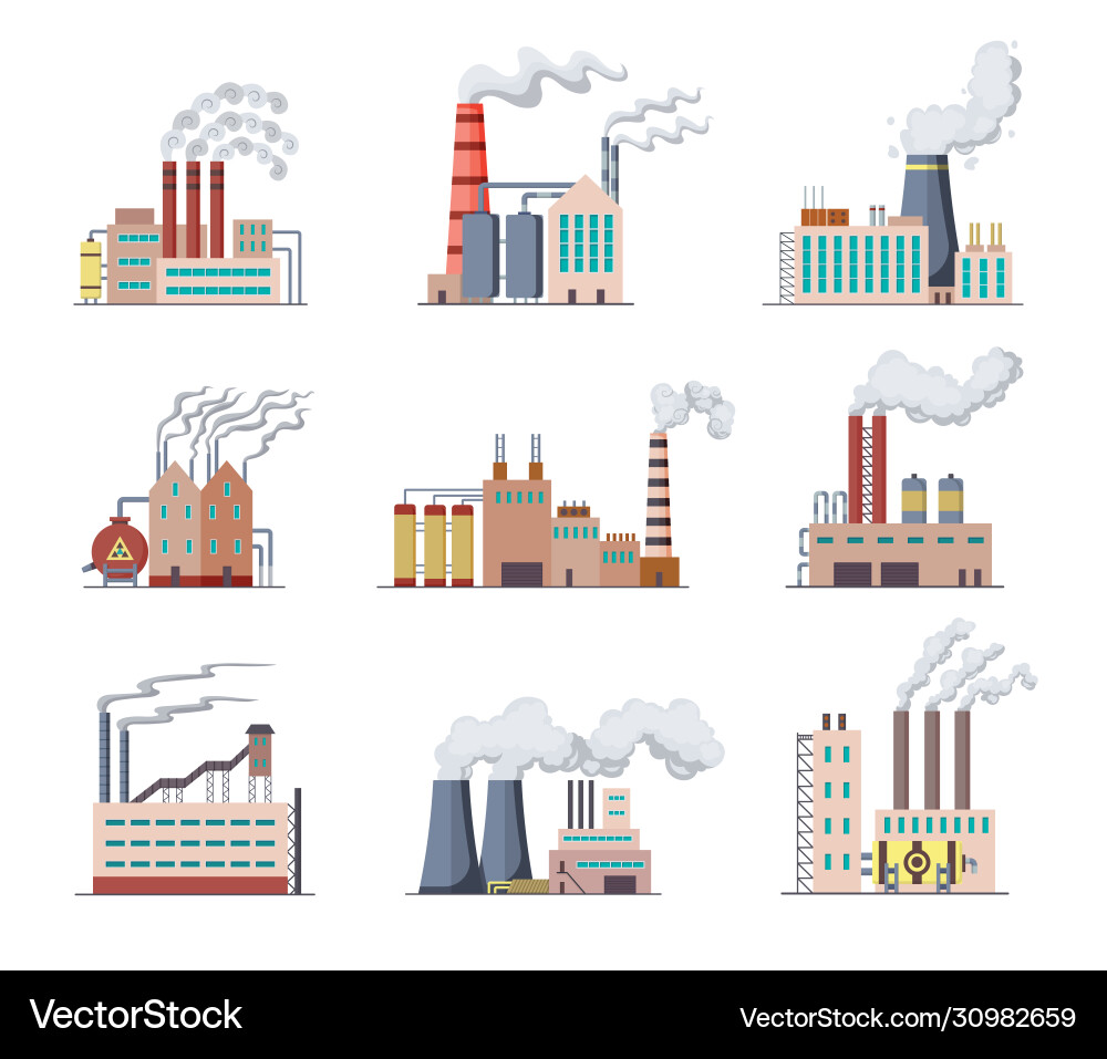 Set factories and power plants flat design vector image
