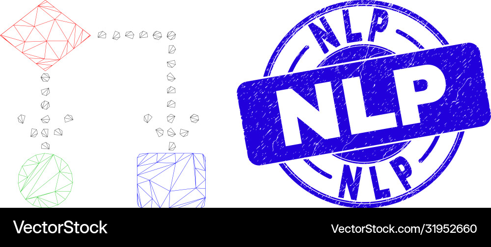 Blue scratched nlp stamp and web mesh block Blue scratched nlp stamp and web mesh block Vector Image