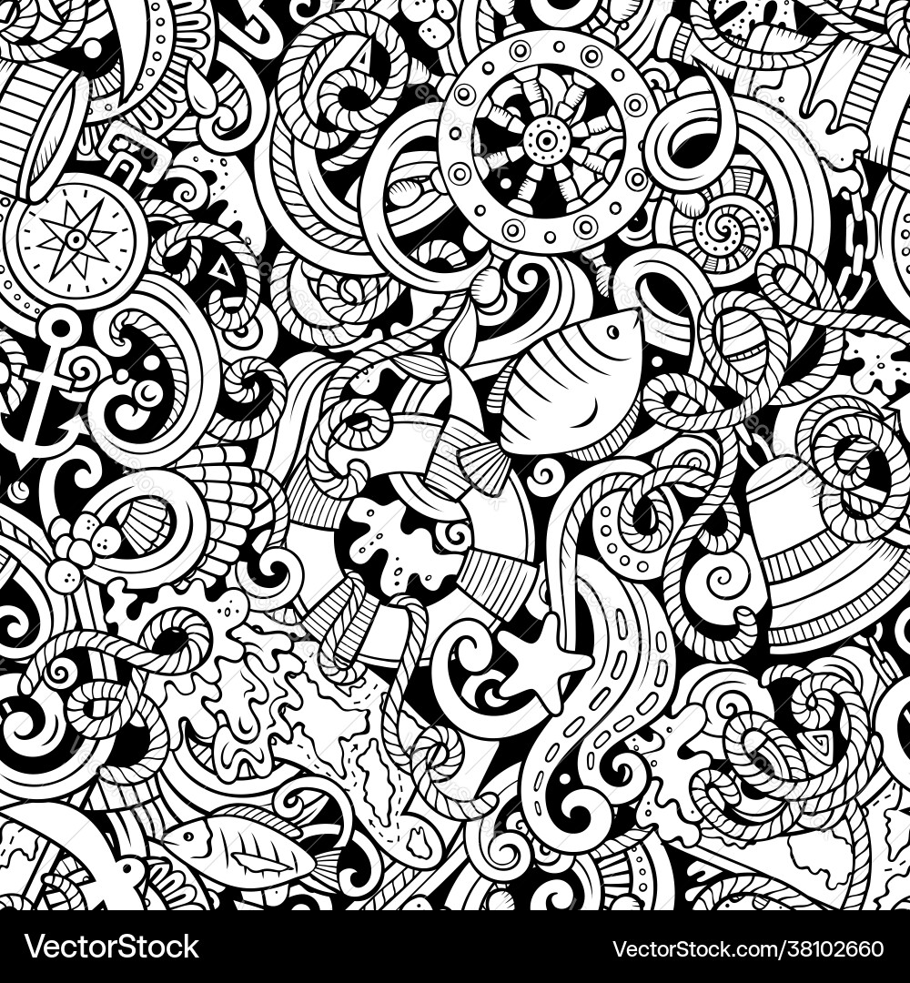 Cartoon doodles nautical seamless pattern Cartoon doodles nautical seamless pattern vector image