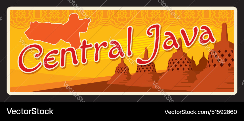 Central Java Travel Plate - Indonesien Vektorbild
