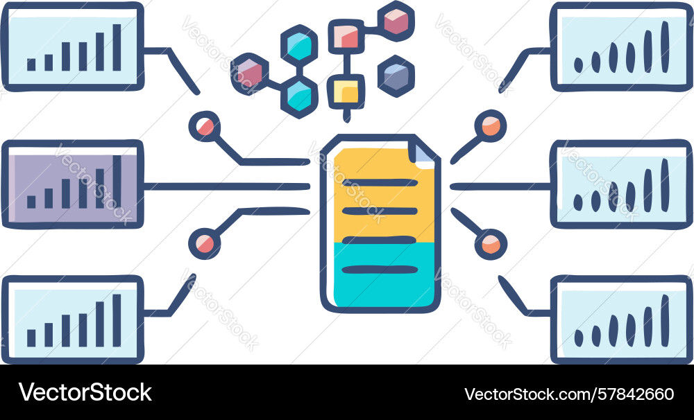 Data flow analytics information processing vector image