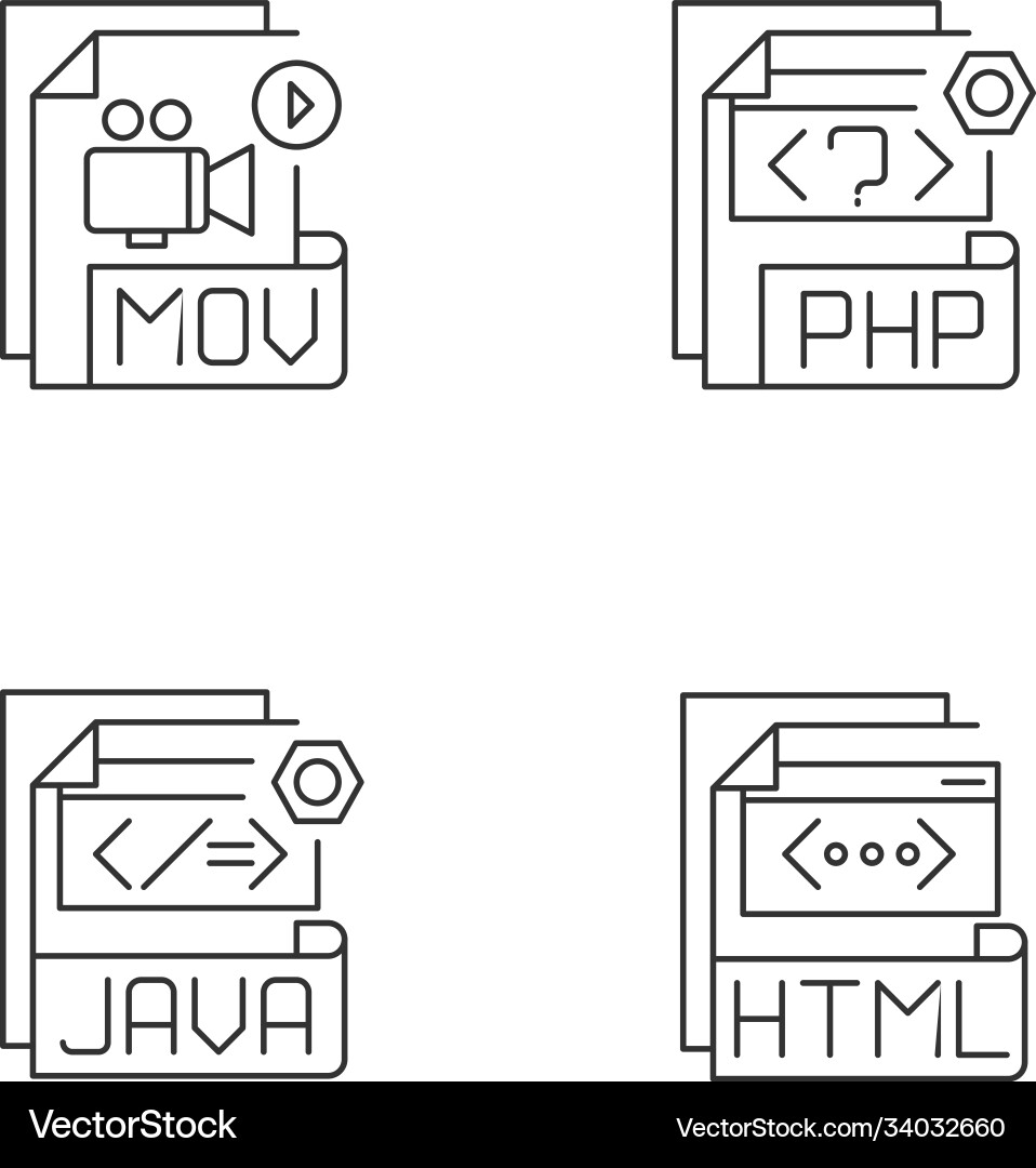 File types pixel perfect linear icons set File types pixel perfect linear icons set vector image