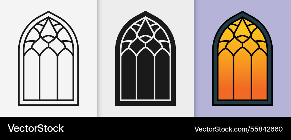 Islamic window outline and silhouette icon set Islamic window outline and silhouette icon set vector image