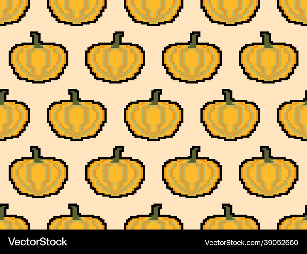 Pumpkin seamless pattern in pixel art style 8 bit Pumpkin seamless pattern in pixel art style 8 bit vector image