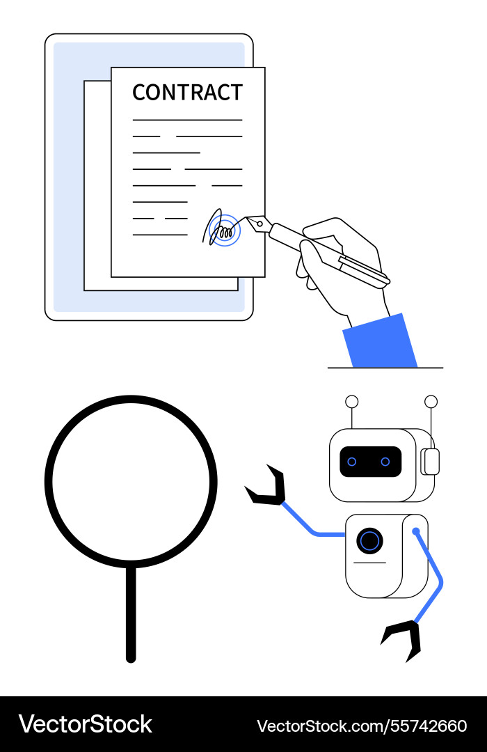 Robot assisting with contract review vector image
