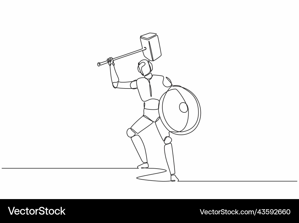 Robot with Hammer and Shield vector image