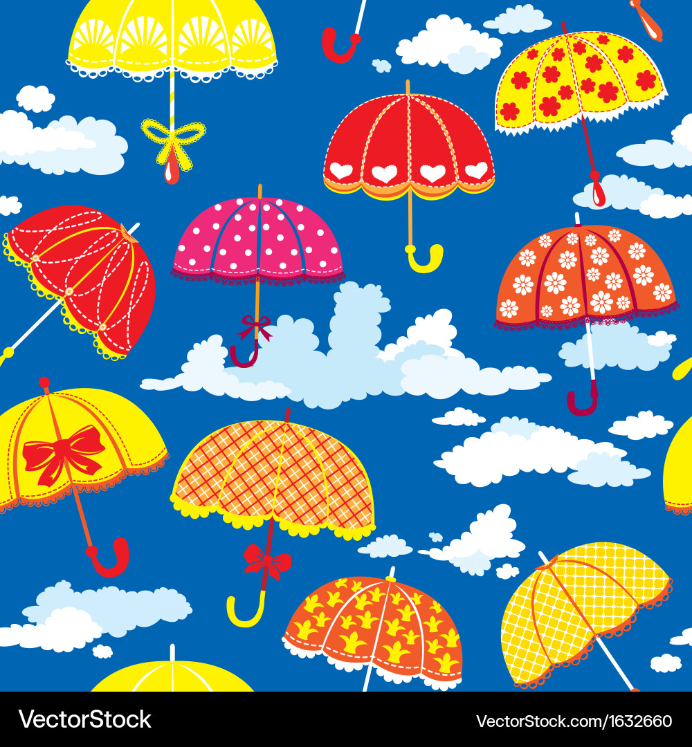 Seamless pattern with colorful umbrellas and cloud vector image