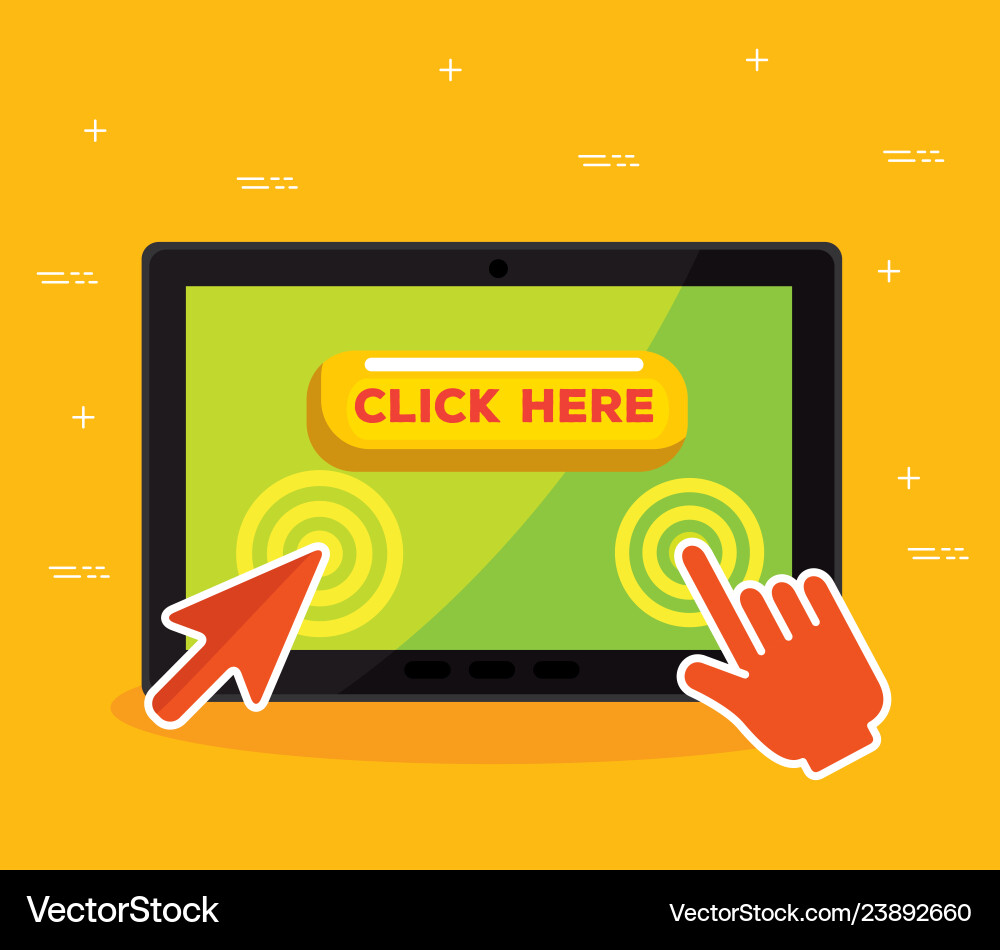 Tablet with arrow and hand mouse cursor click Tablet with arrow and hand mouse cursor click vector image