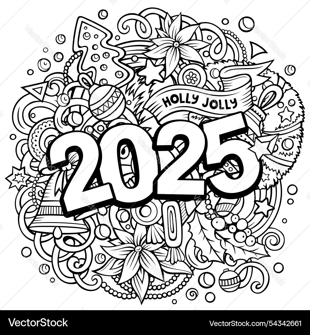 2025 doodles new year objects and elements design 2025 doodles new year objects and elements design vector image