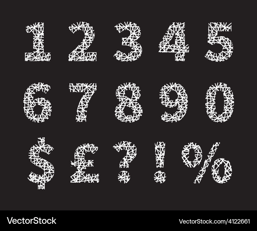 Crossed font numbers and symbols vector image
