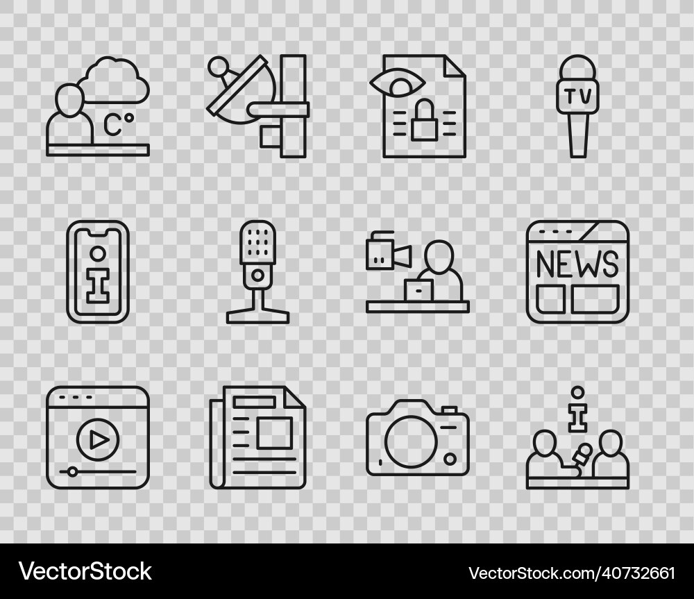 Set line live stream interview journalistic Vector Image