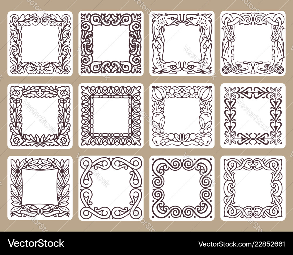 Set of twelve labels with decorative frames Vector Image