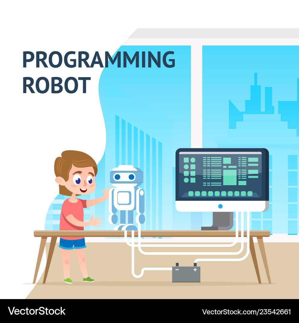 Talent school boy programming robot digital course Talent school boy programming robot digital course vector image