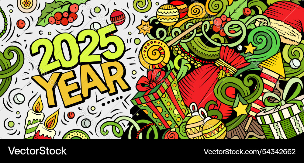 2025 doodles horizontal new year objects 2025 doodles horizontal new year objects vector image