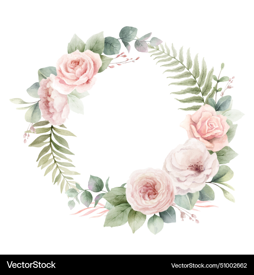 Aquarell Blumenkranz staubige rosa Rosen Aquarell Blumenkranz staubige rosa Rosen vektorbild