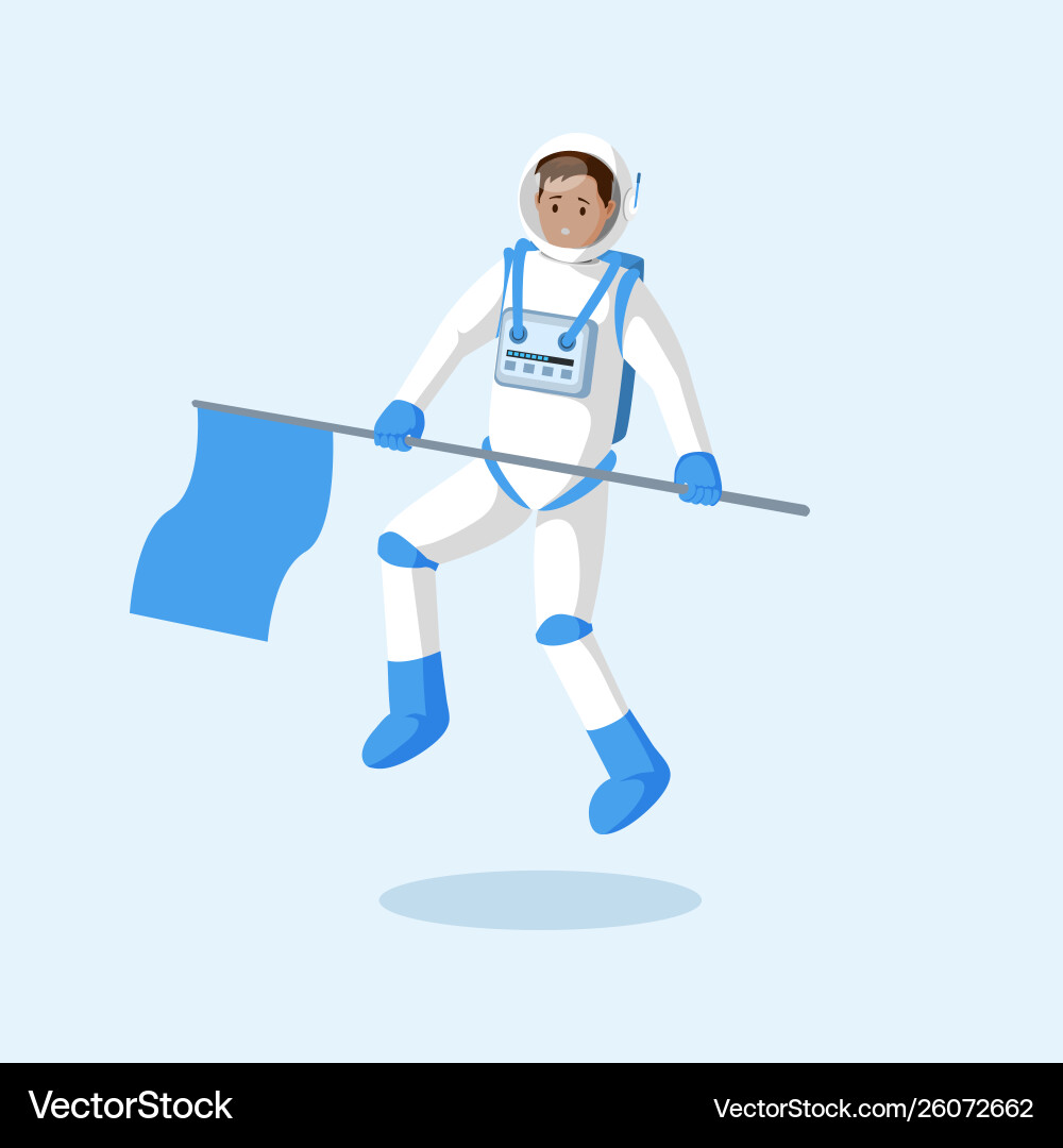 Astronaut with flag floating flat Astronaut with flag floating flat vector image