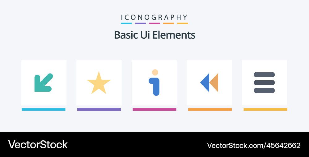 Basic ui elements flat 5 icon pack including text vector image