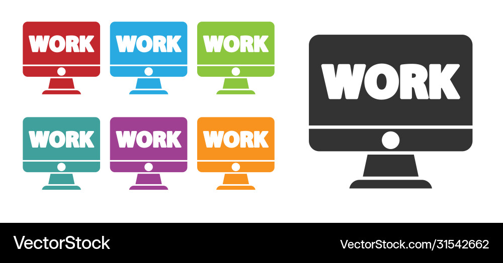 Black computer monitor with text work icon Vector Image