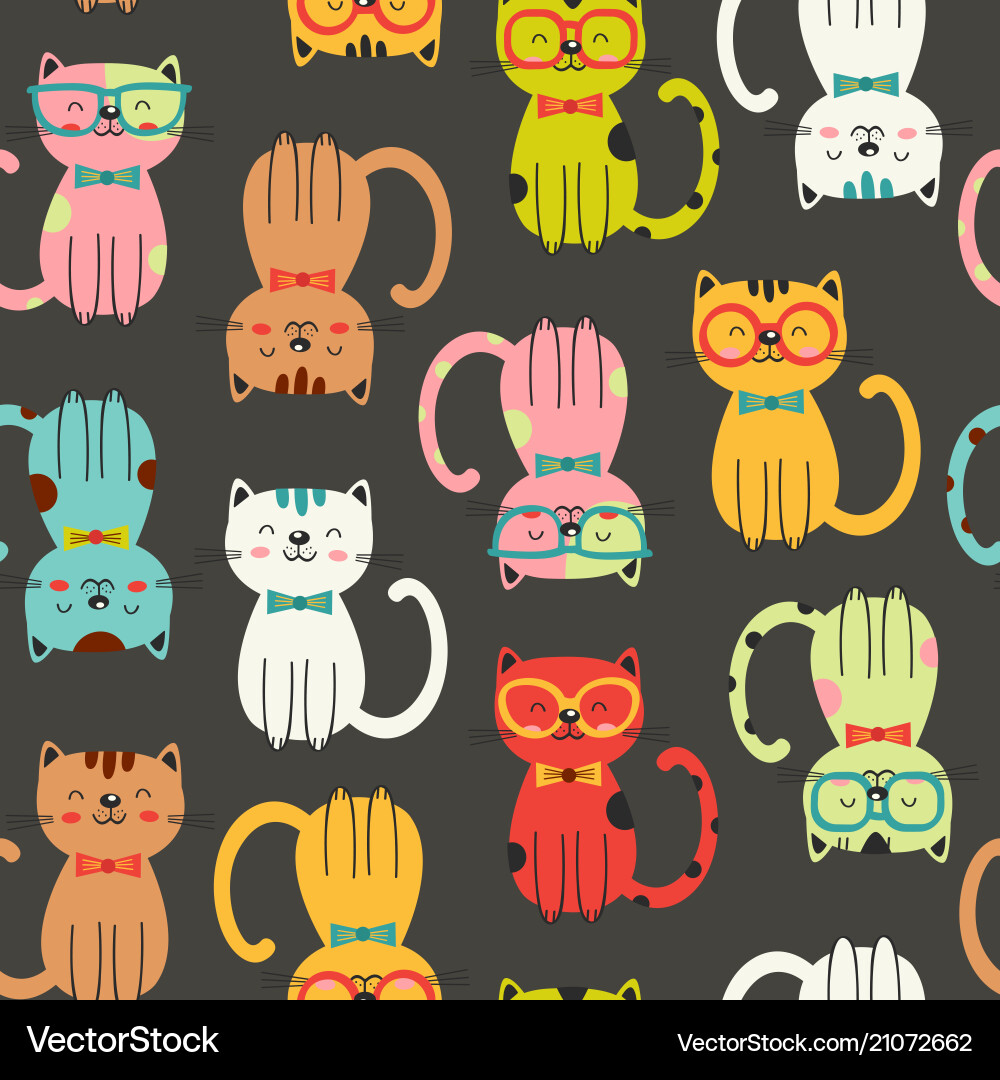 Colorful Cat Pattern - Seamless Repeat vector image