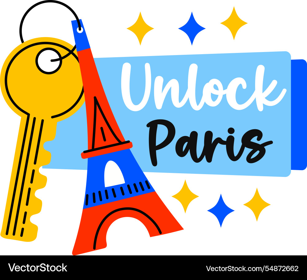 Eiffel keychain with unlock paris text flat stick vector image