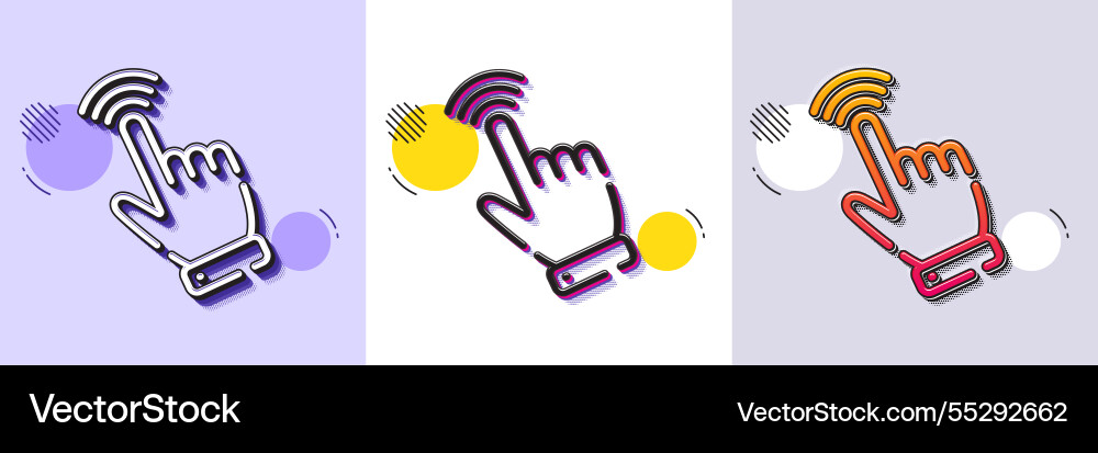 Hand cursor line icon click action sign halftone Hand cursor line icon click action sign halftone Vector Image