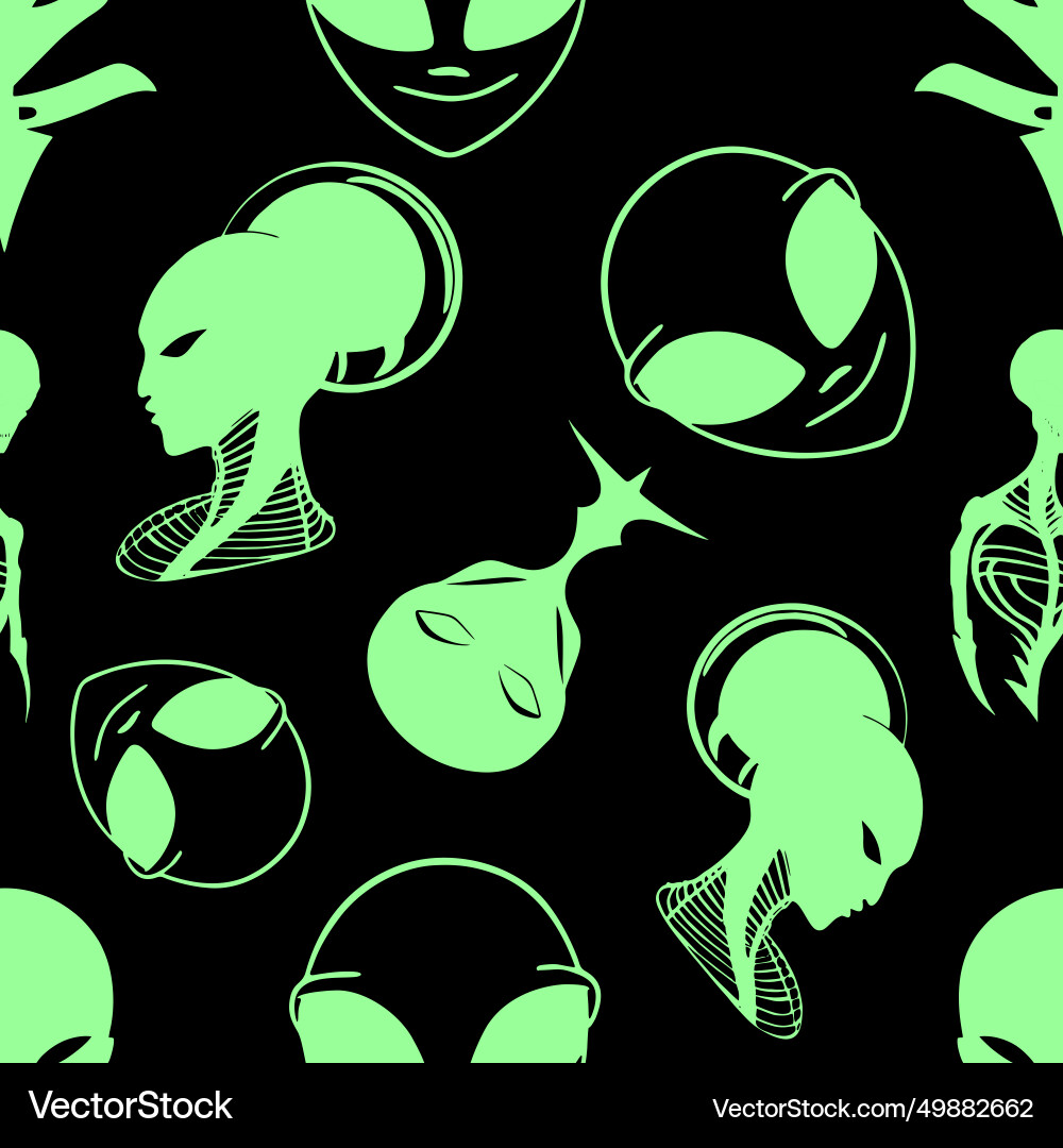 Nahtloses Muster grün Grafik Aliens auf schwarz Nahtloses Muster grün Grafik Aliens auf schwarz vektorbild