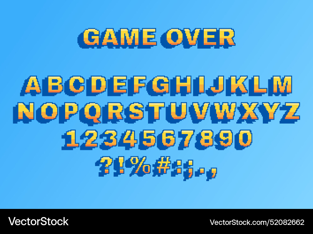 Pixel font video game retro alphabet and numbers Pixel font video game retro alphabet and numbers vector image