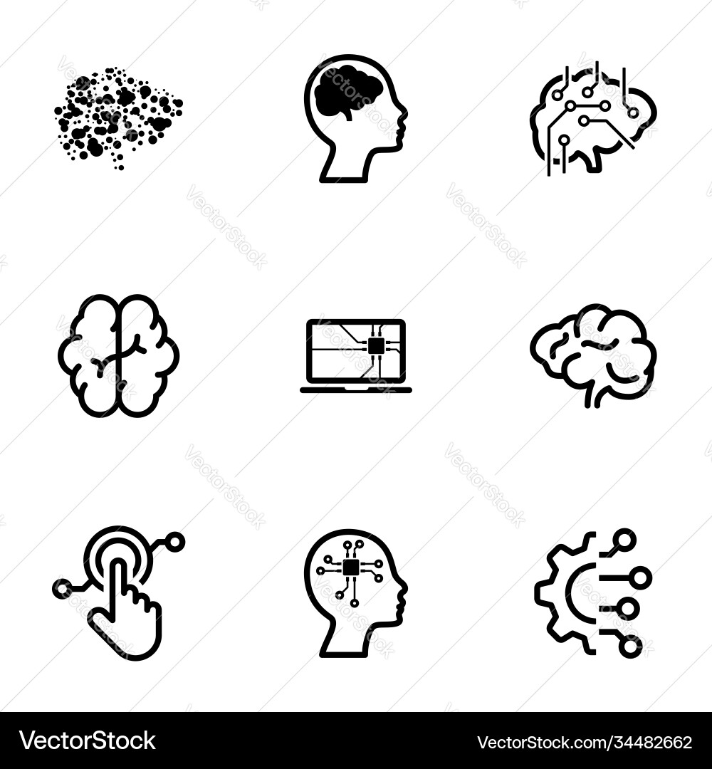 Set black icons on a theme artificial intellige Set black icons on a theme artificial intellige vector image