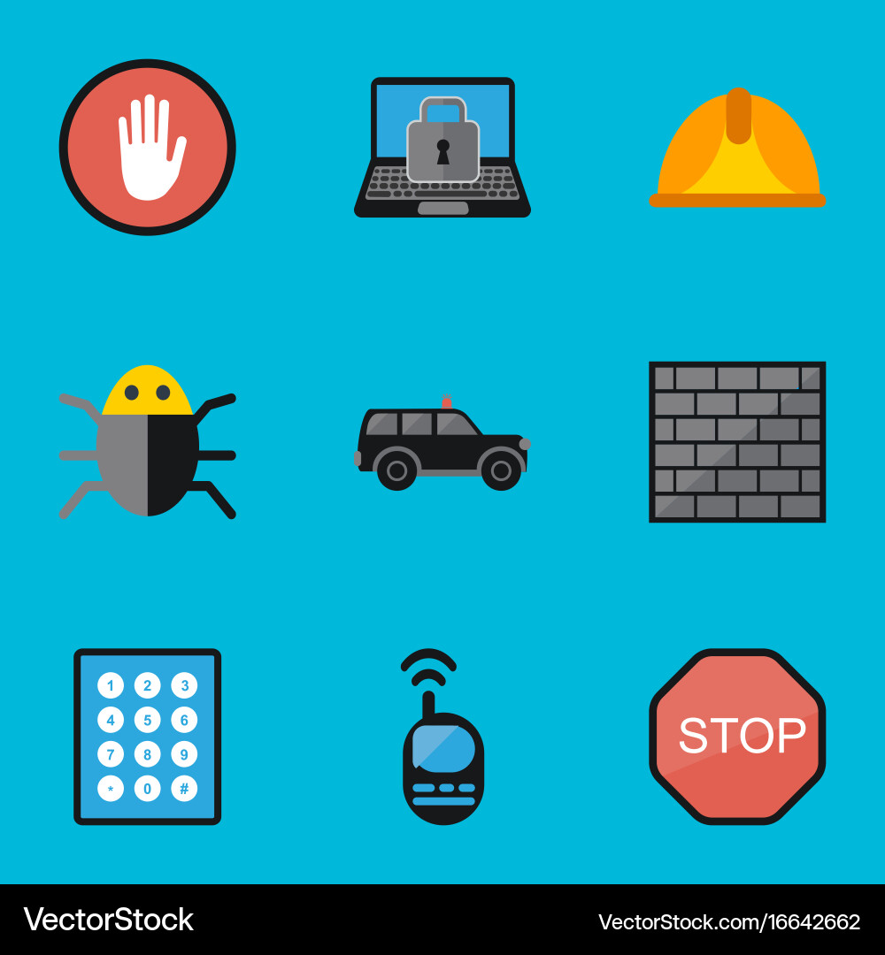 Set of 9 editable security flat icons includes Vector Image